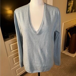 Manrico Italy Mens Cashmere Cotton Blend Light Blue V-Neck Sweater Luxury Knit
